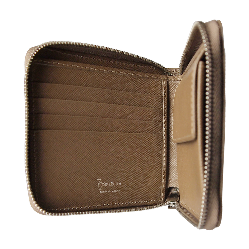 4 Carte di Credito Portafoglio in Pelle Saffiano con Cerniera Taupe
