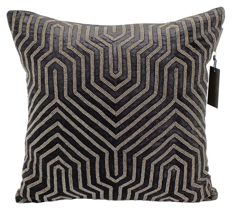 Poszewka na poduszkę antracyt z koralikami - DECO (50*50cm)