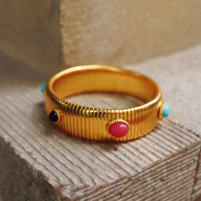 Bracelet extensible en pierre colorée côtelé vintage