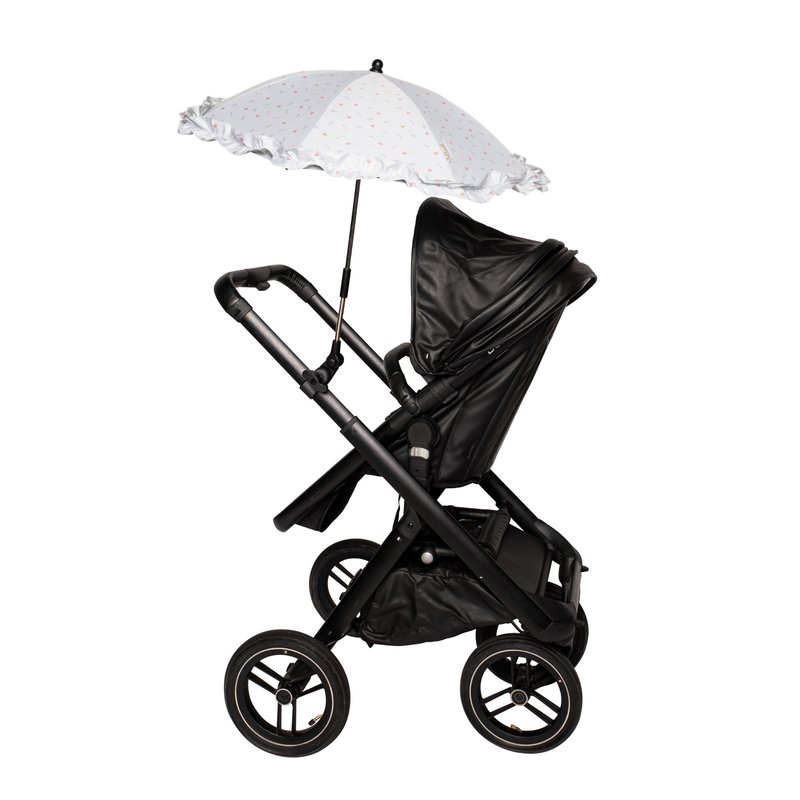 Bellasol - Hvid med røde blomster - Parasol barnevogn/buggy universal - Speciel UV-bestandig belægning - 1 års garanti Kopi 1