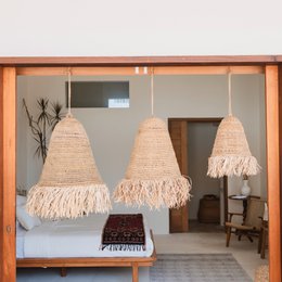Raffia Boho Lampeskærm – Hængelampe – Pendel – Håndvævet loftslampe med lange frynser (3 størrelser Ø 30/40/50 cm) KALIMA