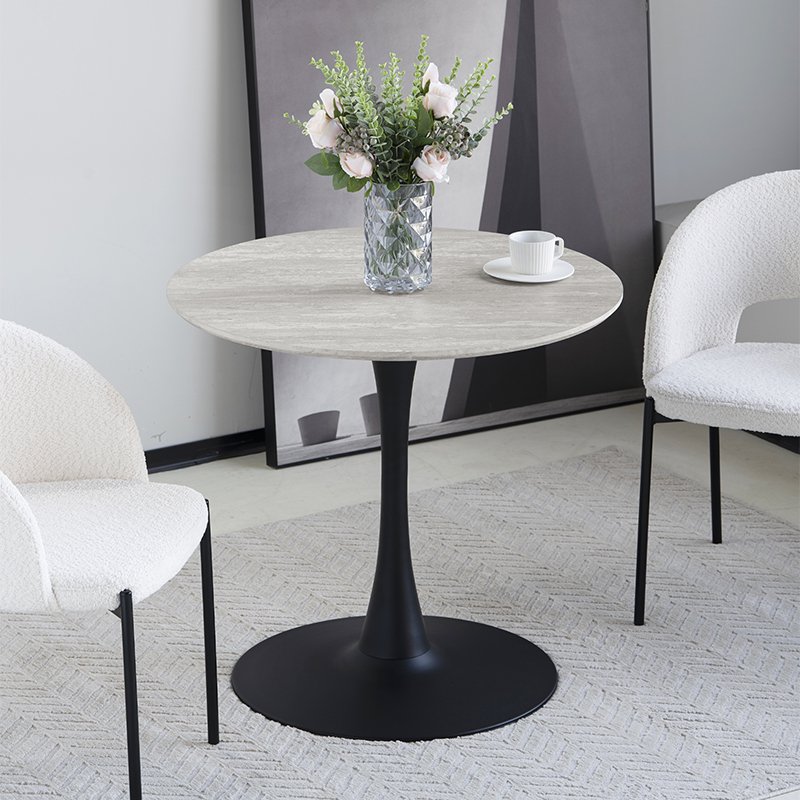 Tiana Round Dining Table [Travertine] [80 cm]