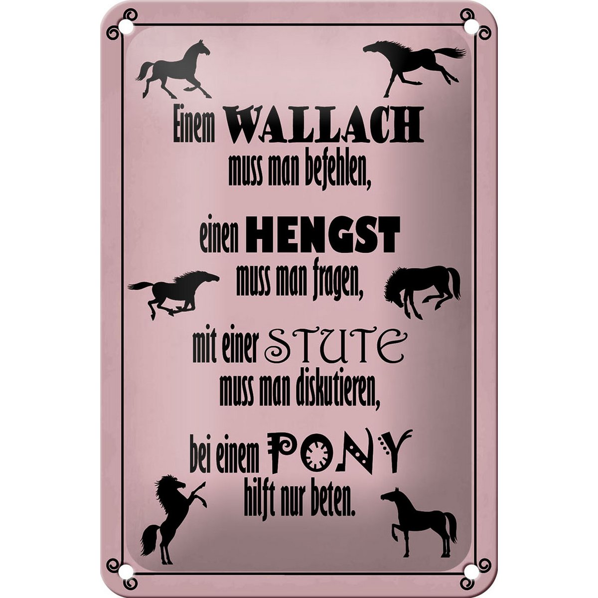 Tin sign saying 12x18cm horses wallah stallion pony mare decoration