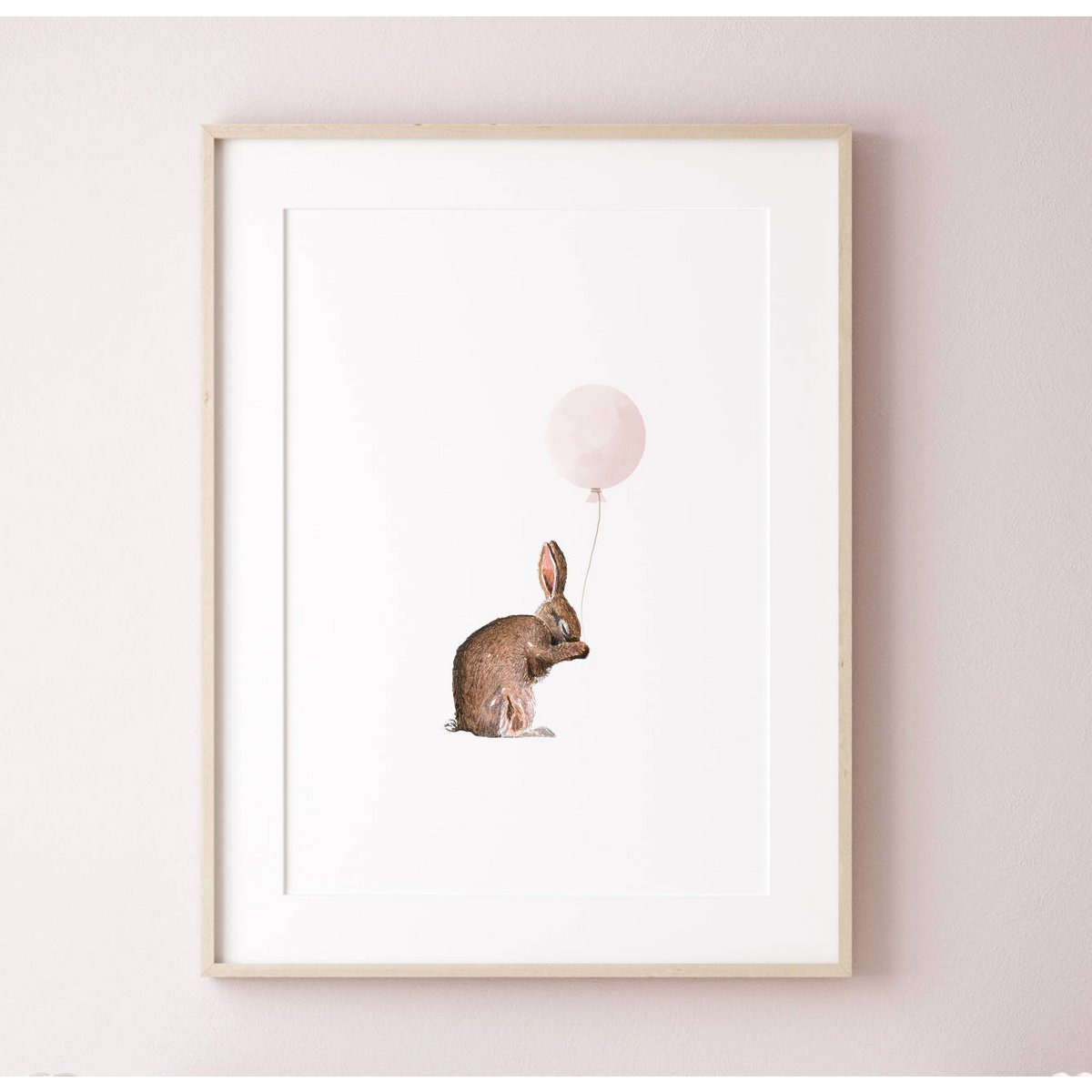 Lapin avec affiche de ballon rose, affiche de lapin, affiche de ballon, affiche de lapin mignon, affiche de chambre de filles roses, imprimé de lapin mignon, impression d'art de crèche de filles, chambre de filles