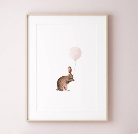 Hase mit rosa Ballon-Poster, Hasen-Poster, Ballon-Poster, süßes Häschen-Poster, rosa Mädchenzimmer-Poster, süßer Hase-Druck, Mädchen-Kinderzimmer-Kunstdruck, Mädchenzimmer