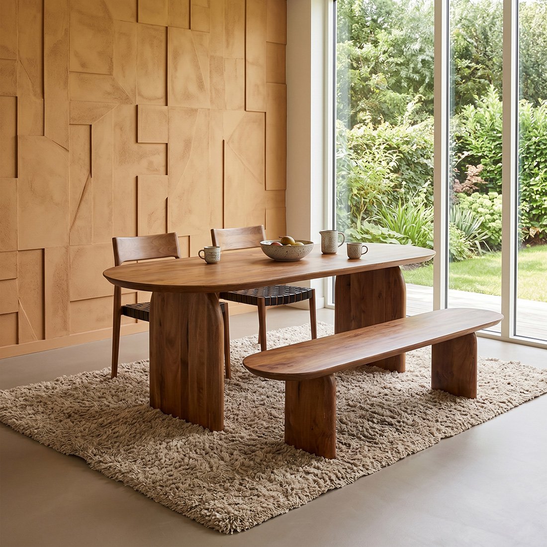 Bullnose mango wood dining table brown - closed base