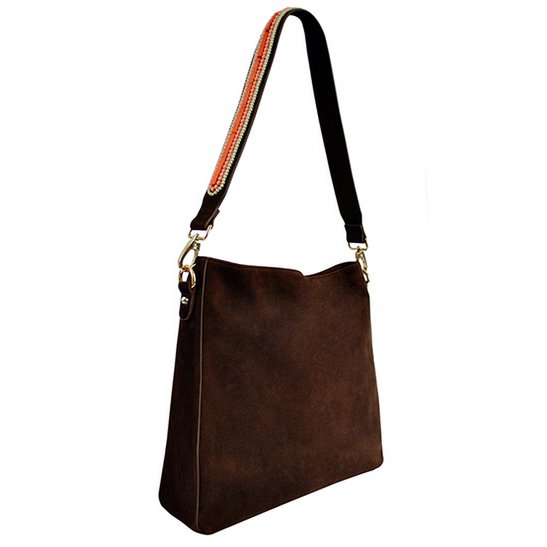 BOHO IBIZA BAG - Coral Ivory shoulder strap (70cm) + Suede bag (Cocoa)