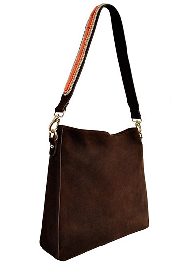 BOHO IBIZA BAG - Coral Ivory shoulder strap (70cm) + Suede bag (Cocoa)