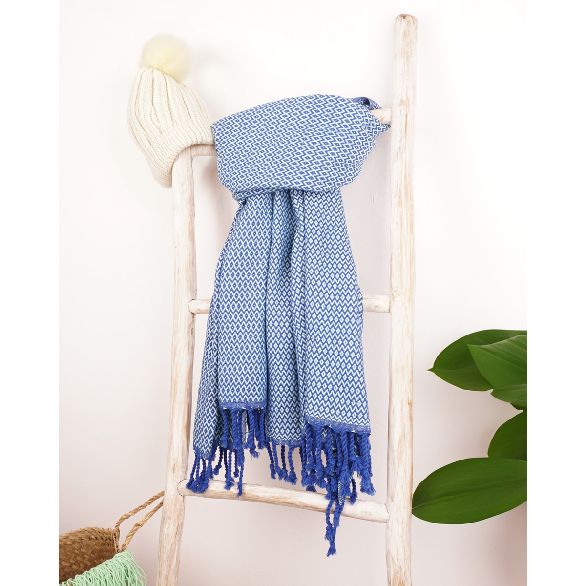Asciugamano Spa Hammam in cotone SAMOS – Senza sabbia – Blu/Azzurro - 180x100 cm
