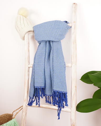 SAMOS Cotton Hammam Spa Towel – Sand Free – Blue / Light Blue - 180x100 cm