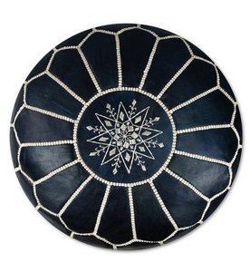 Leder Pouffe - dunkelblau