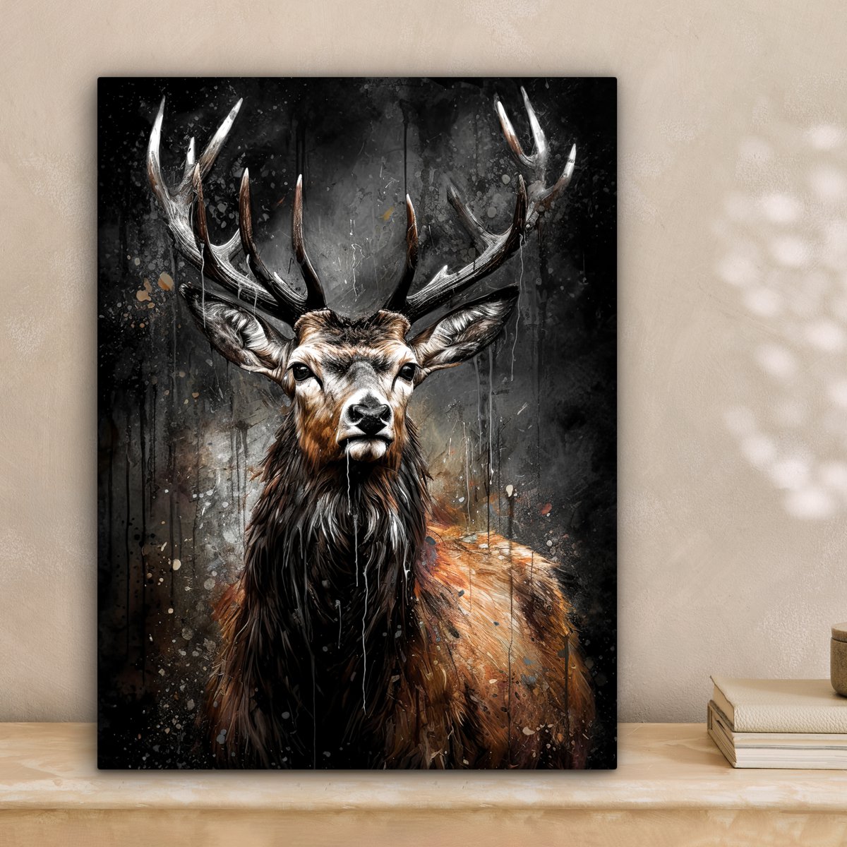 Leinwand Malerei - Wanddekoration Hert - Schwarz - Tier - Hirschbett - Wanddekoration Wohnzimmer - Schlafzimmer Dekoration - Raumzubehör - Leinwand Gemälde