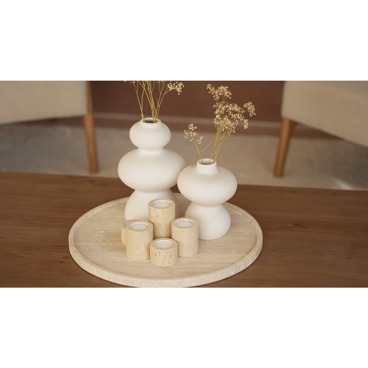 Plateau en travertin rond avec bord 45cm