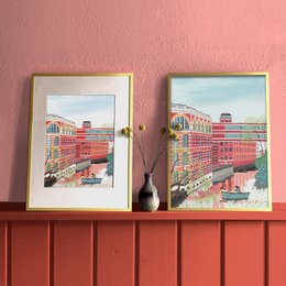 "Colorful, whimsical illustration depicting a boat on a canal surrounded by vibrant, patterned buildings. The image has a playful, artistic style."