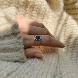 Statement double ring with green stone nephrite