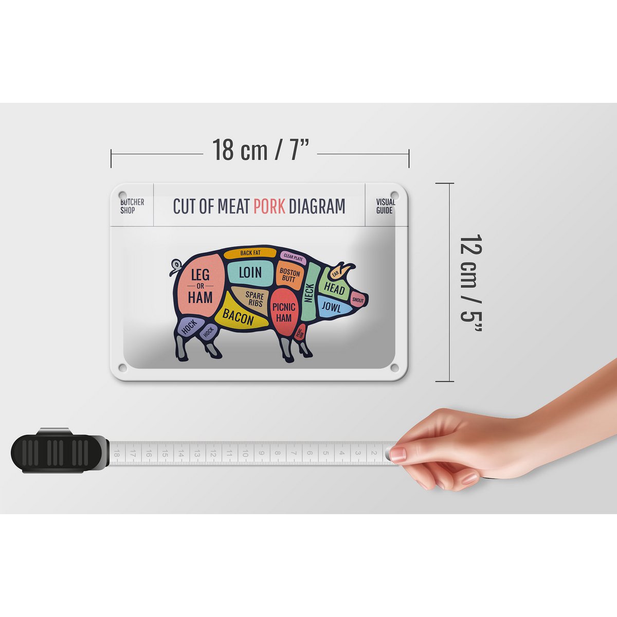Tin Sign Butcher Shop 18x12cm Pig Pork Cuts Shop Decoration