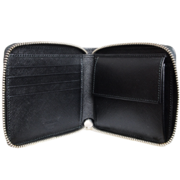 Portefeuille 4 Cartes de Crédit Zippé Cuir Saffiano Noir