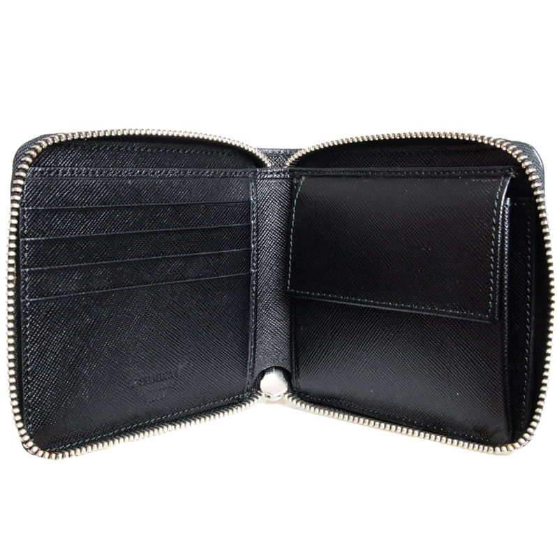 Portafoglio 4 carte di credito in pelle Saffiano con cerniera nero