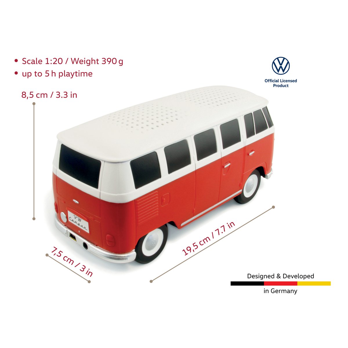 Volkswagen VW T1 Bus Altavoz Bluetooth en caja de regalo - Rojo