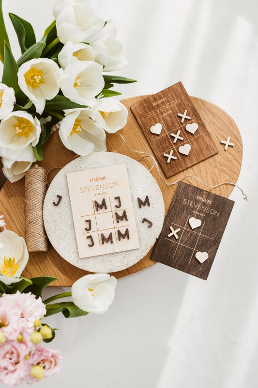 Natural Personalized Wooden Wedding Favor - Custom Tic Tac Toe Game - Rustic Wedding Keepsake Gift| Personalized Wooden Wedding Favor