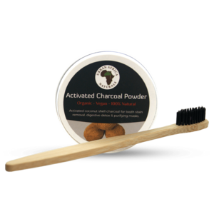 Activated carbon powder + bamboo toothbrush