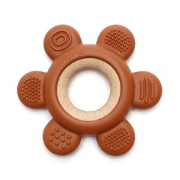 Soft & Hard Flower Wood & Silicone Teether | RUST