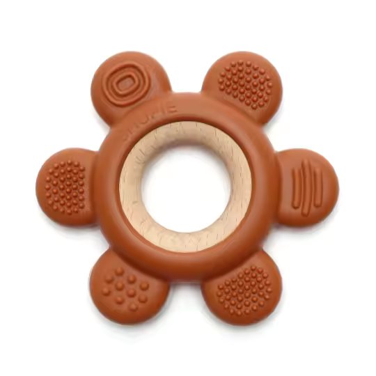 Soft & Hard Flower Wood & Silicone Teether | RUST
