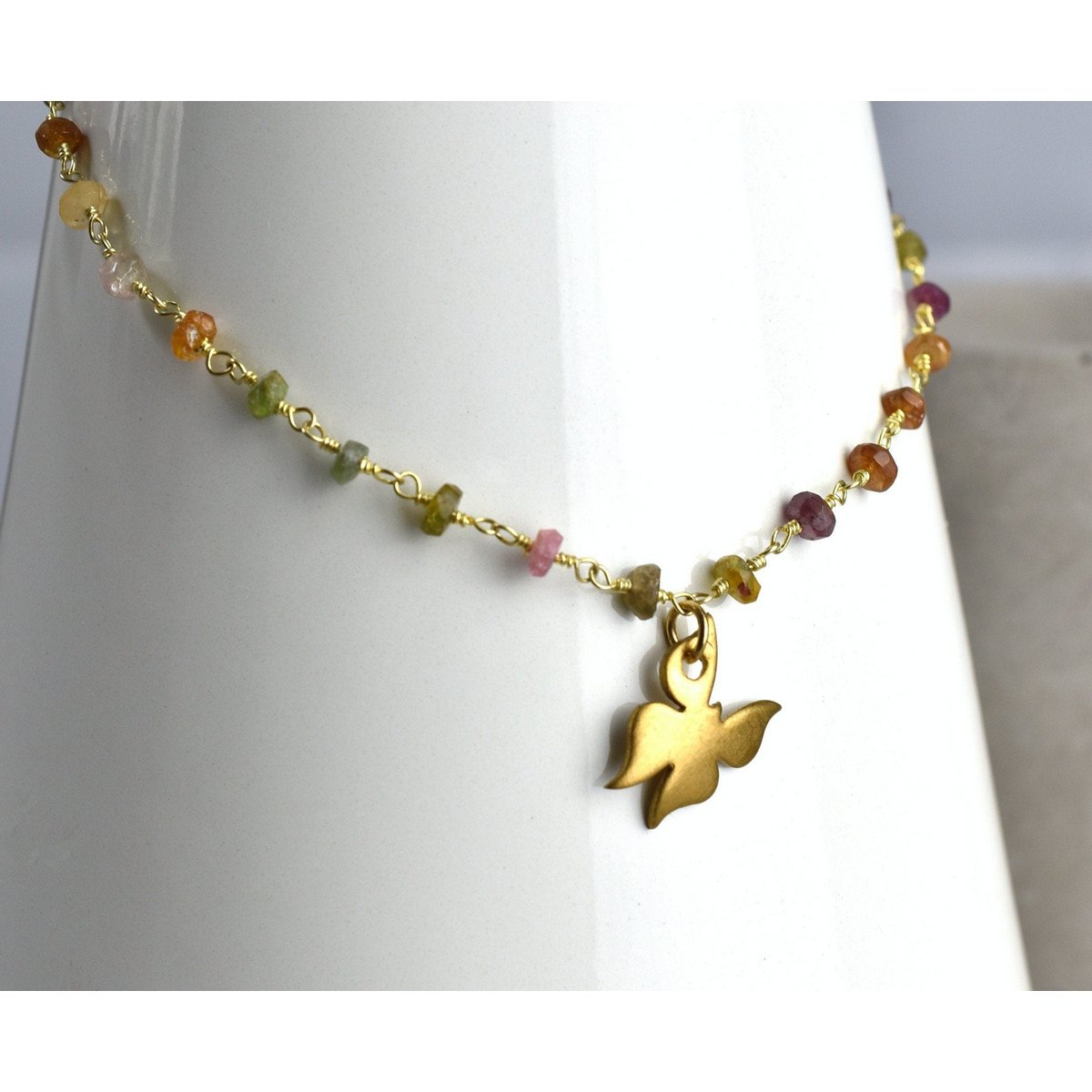 Toermalijn gouden vlinderketting - edelsteen gradiënt metamorfose hanger VIK-134 ketting