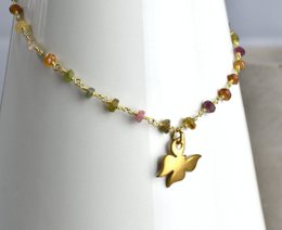 Toermalijn gouden vlinderketting - edelsteen gradiënt metamorfose hanger VIK-134 ketting