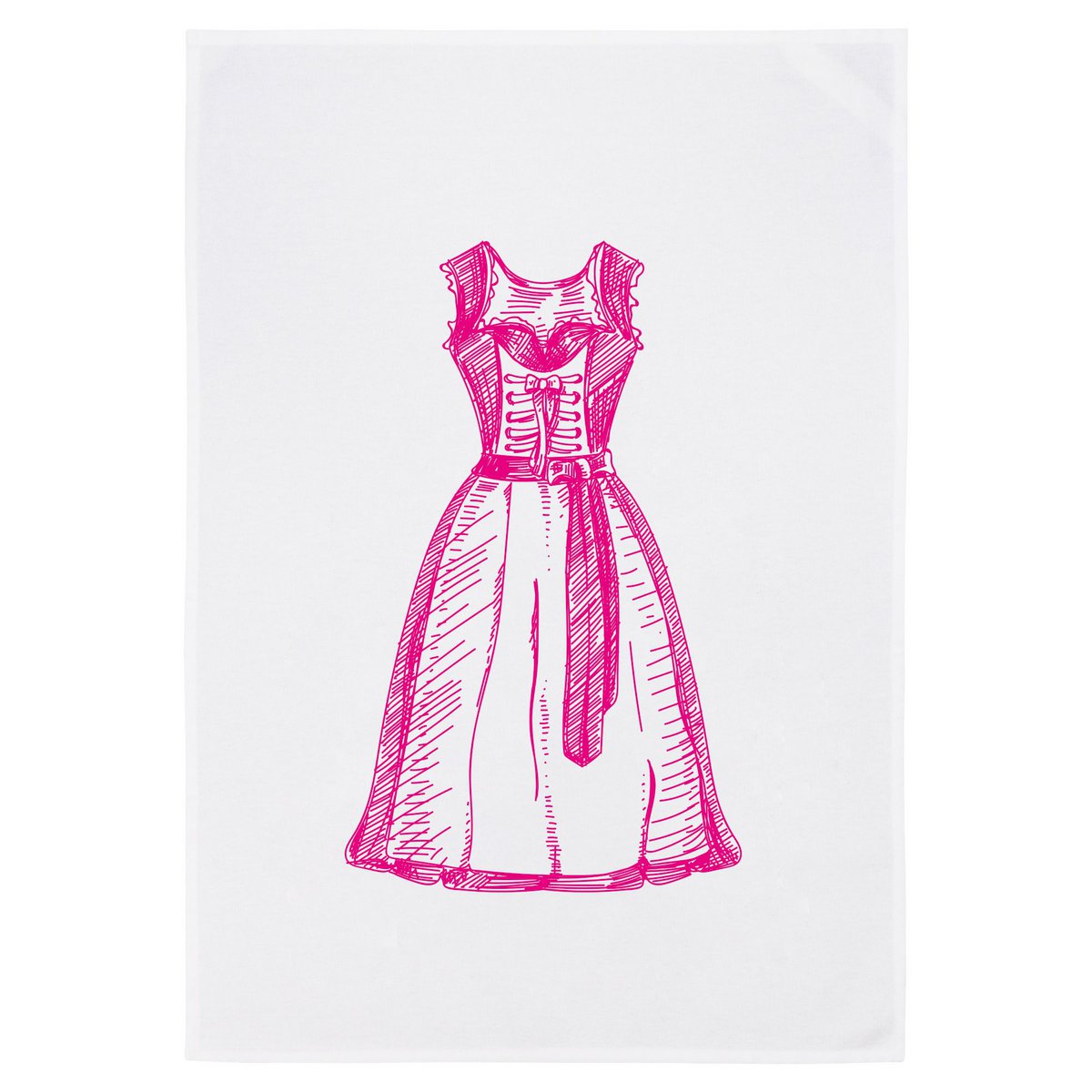 Tea towel white, dirndl in pink