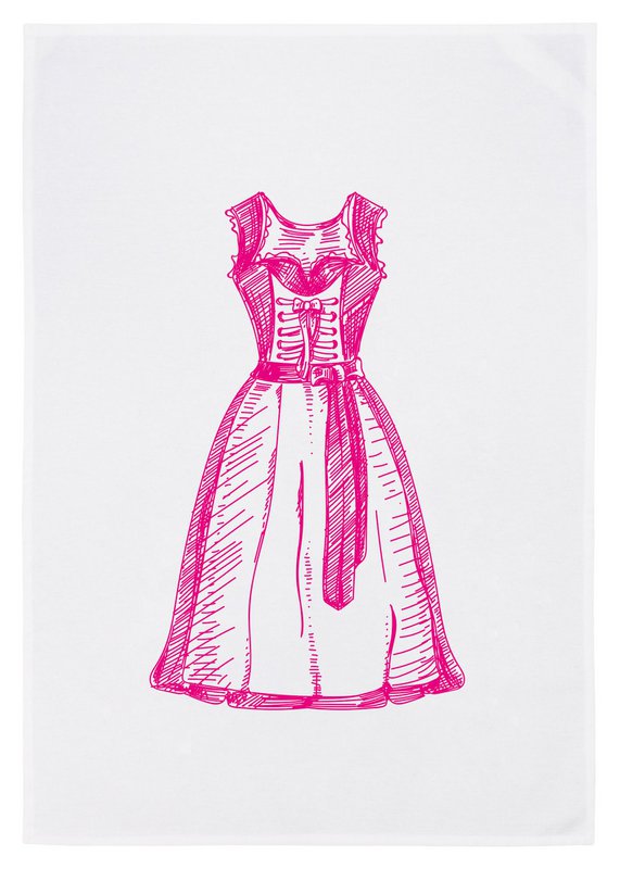 Tea towel white, dirndl in pink