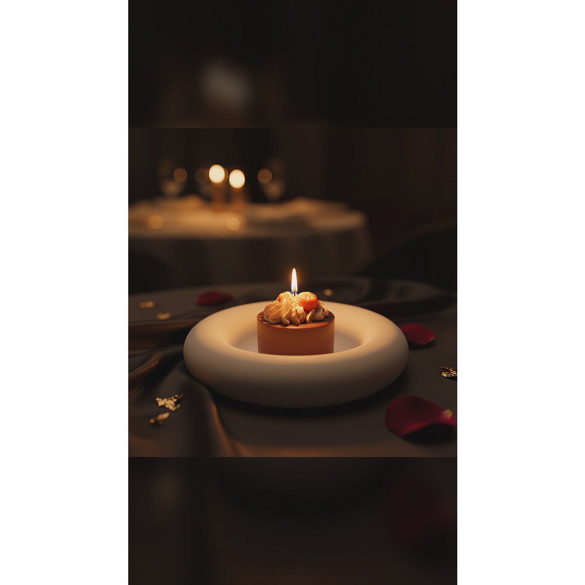 LAVURI Spicy Pumpkin Gourmet Dessert scented Candle, handmade, soy wax, including a sculptural stoneware plate, limestone, white, Duftkerze