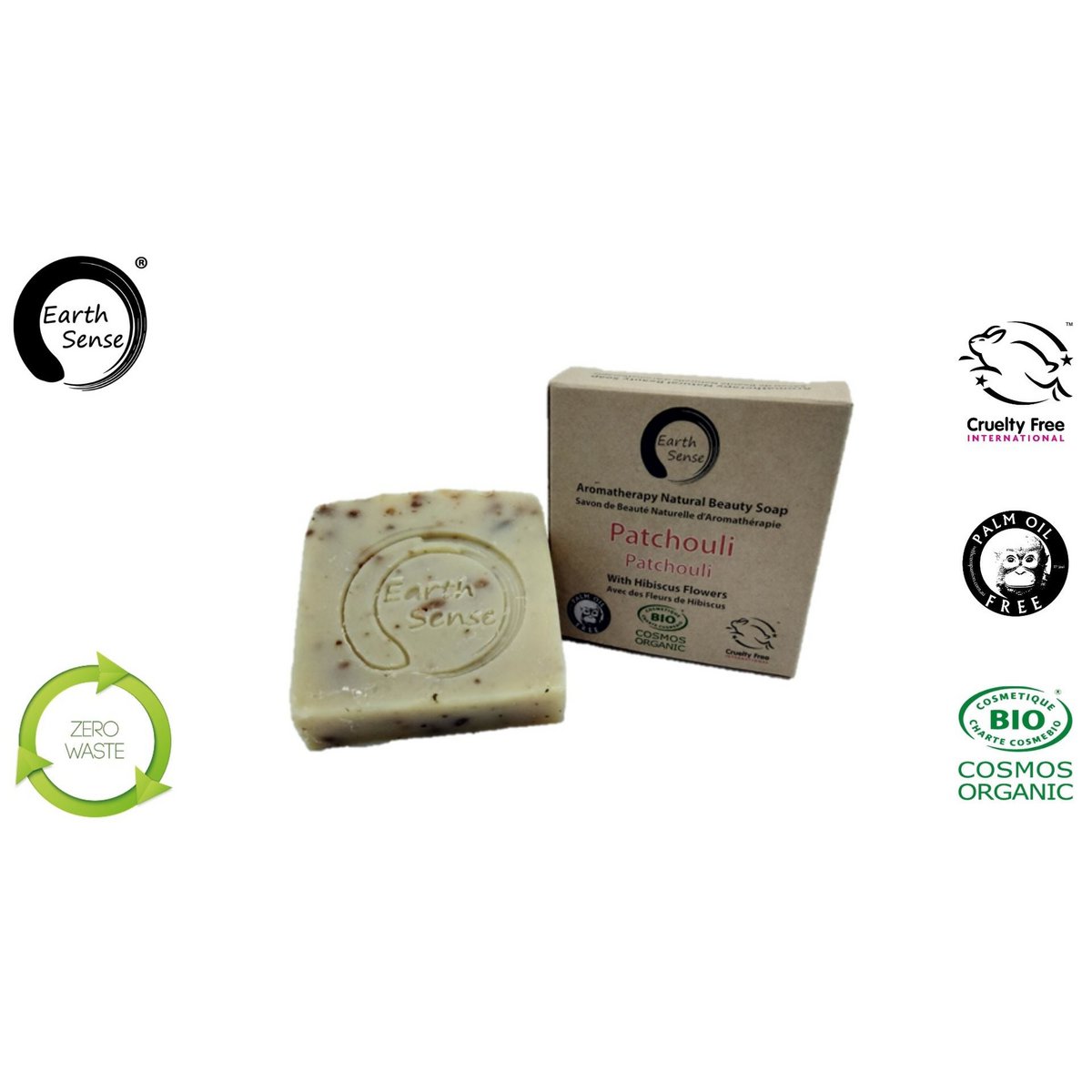 Organic Certified Solid Soap - Patchouli with Hibiscus Flowers 90g
