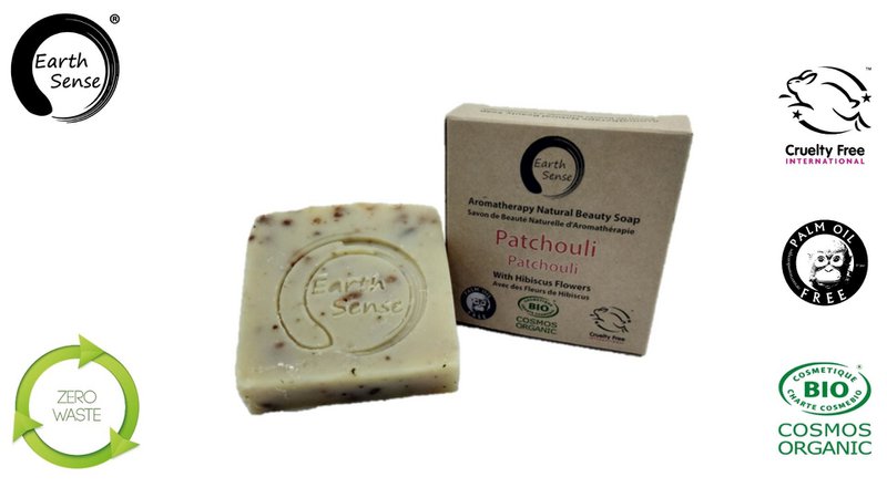 Organic Certified Solid Soap - Patchouli with Hibiscus Flowers 90g