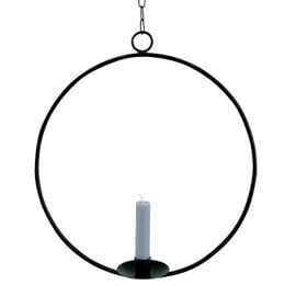 Round black metal hanging candle holder, minimalist circular design, modern decorative vase