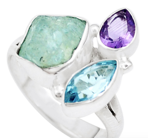 Ring „Klarheit und Selbstvertrauen“ aus Amethyst, Aquamarin und Blautopas