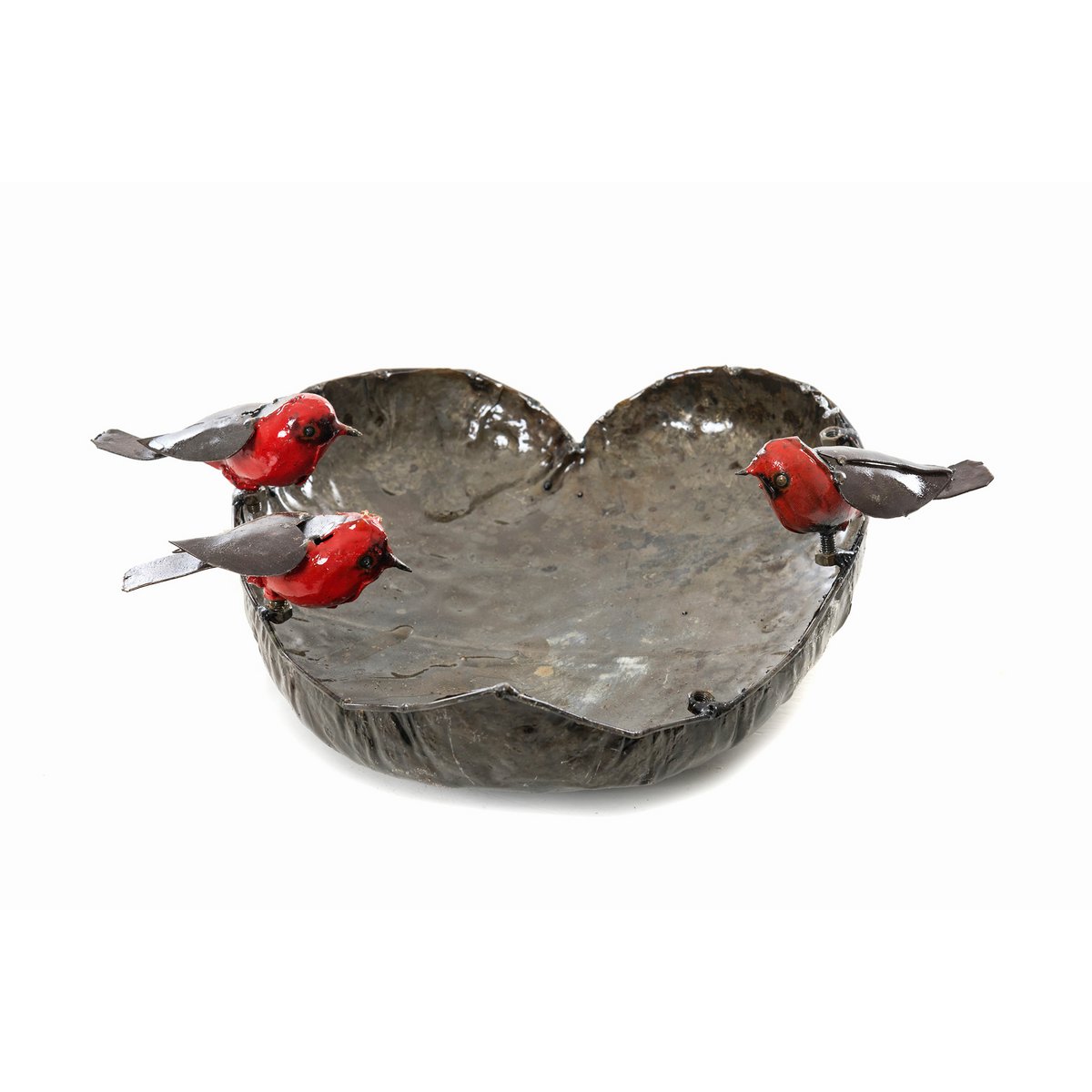 ZIMBA-ARTS MÉTAL FAMILLE DE 3 ROBIN GRAND COEUR BOL ANIMAUX POUR ANIMAUX