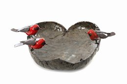 ZIMBA-ARTS MÉTAL FAMILLE DE 3 ROBIN GRAND COEUR BOL ANIMAUX POUR ANIMAUX