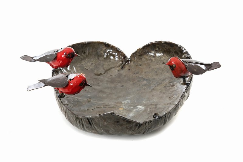 ZIMBA-ARTS MÉTAL FAMILLE DE 3 ROBIN GRAND COEUR BOL ANIMAUX POUR ANIMAUX