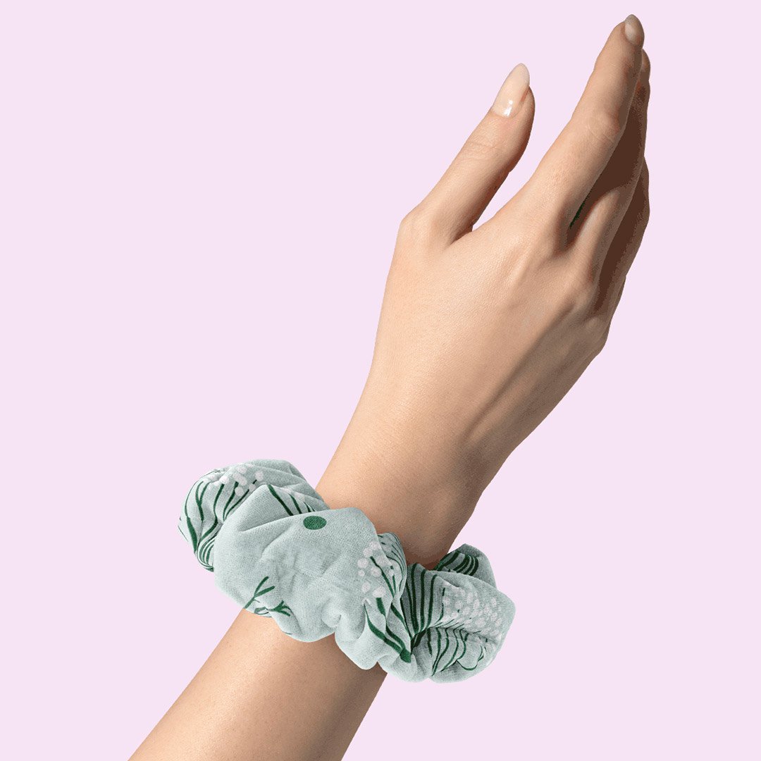 Soft Touch Velvet Scrunchie - Dill pattern