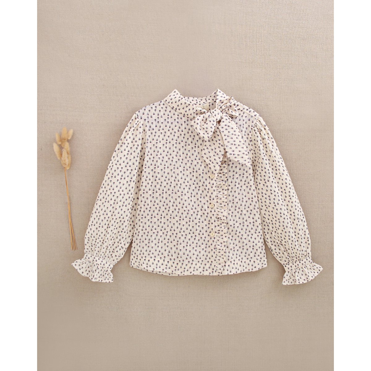 Chemisier fleuri pour fille avec texture et nœud au cou P79-11604155