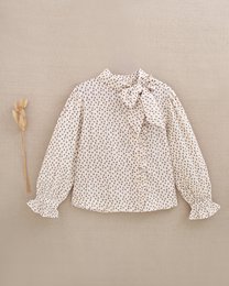 Blomsterbluse til piger med tekstur og sløjfe ved halsen P79-11604155