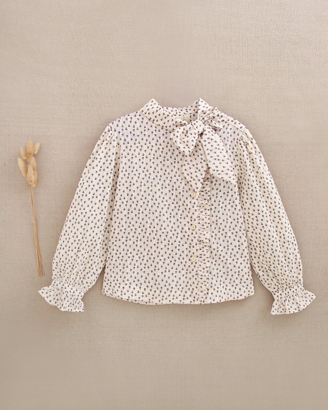 Blomsterbluse til piger med tekstur og sløjfe ved halsen P79-11604155