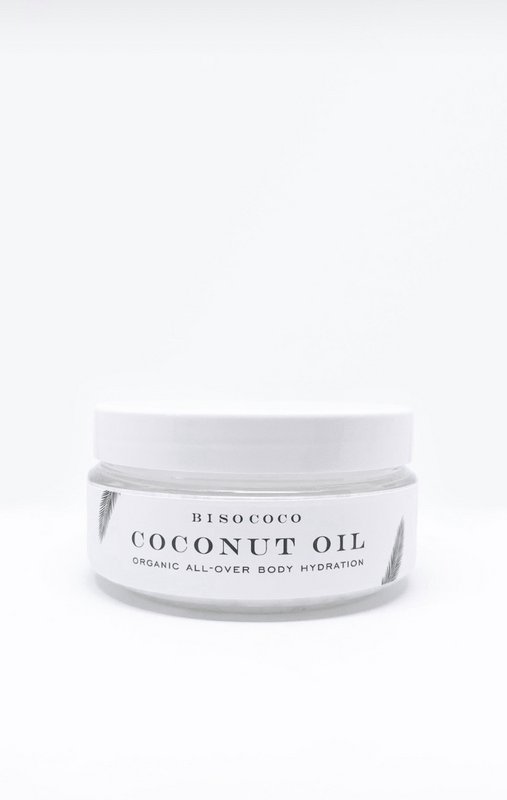Bisococo 100 % økologisk kokosolie - 100 ml krukke - Med spatel - Reparerende og fugtgivende hudpleje