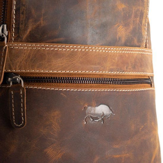 Stylish backpack of natural cognac buffalo leather - robust and versatile backpack, perfect for both daily use and adventurous outings.