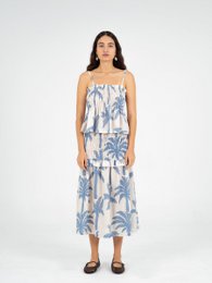 Gonna midi in lino smock con stampa palme di Elios