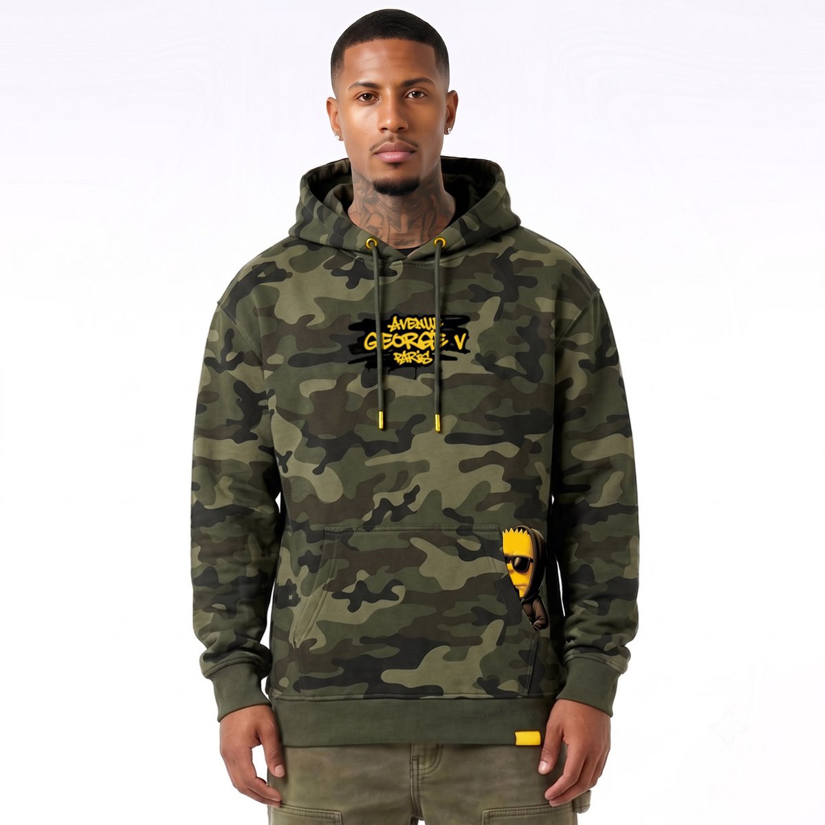 Kapuzenpullover mit Bart-Print Khaki