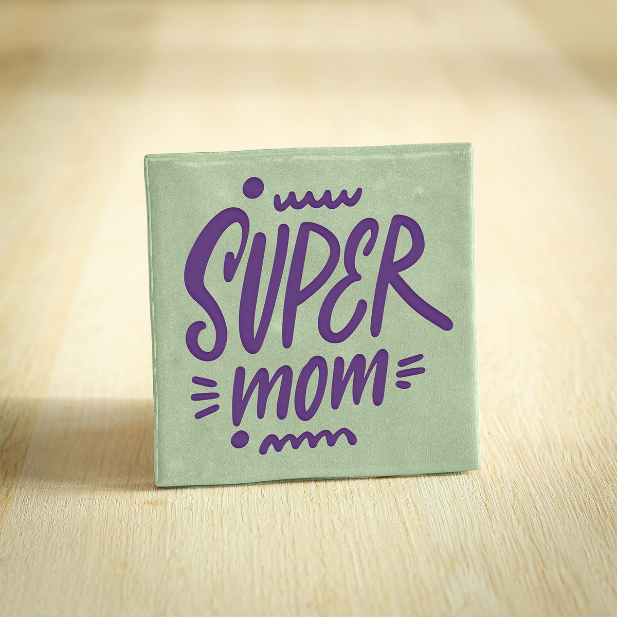 Tegeltje - Super Mom | Lichtgroen & Paars | 10x10cm