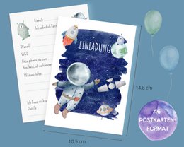 Astronaut Einladungskarten Set zum Ausfüllen inkl. Umschläge für Weltall Kindergeburtstag oder Astronauten Geburtstag