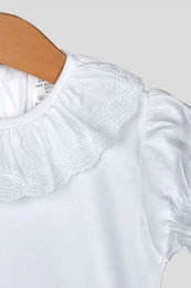 Babybroderet bodysuit med flæsekrave, kortærmet, pige